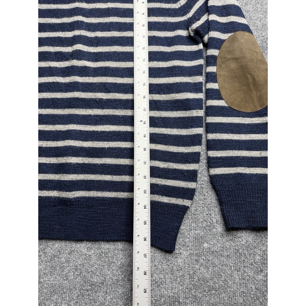J Crew Stripped Pullover Sweater 100% Merino Wool blue Elbow Patch Size S preppy - Picture 4 of 9